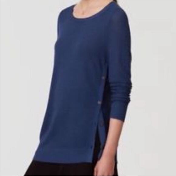 Ann Taylor LOFT Blue Sweater with Side Buttons, EUC, Size Medium, MSRP $89 - Picture 2 of 11